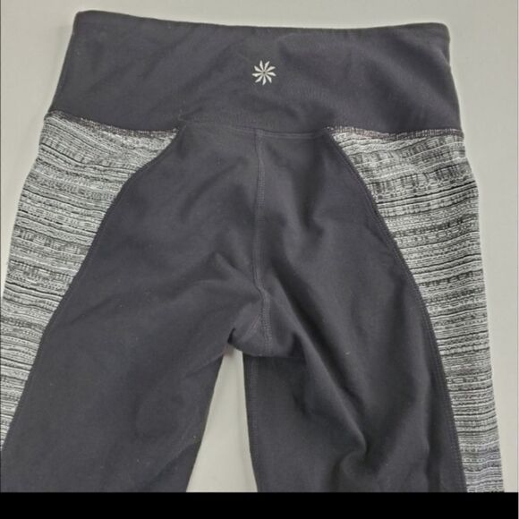 XS ATHLETA high rise jacquard flow black gray Chatarunga LEGGINGS extra small - Picture 10 of 14